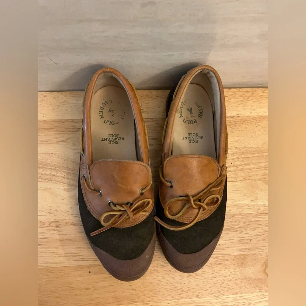 Vintage- Polo by Ralph Lauren Tan Leather and Dark Brown Suede Boat Duck Shoes